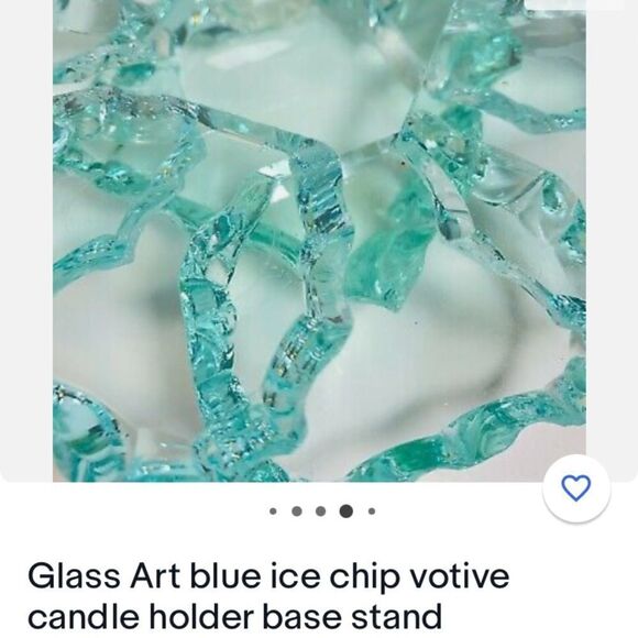 GLASS ART Blue Ice Chip Votive candle holder base stand - Picture 6 of 10